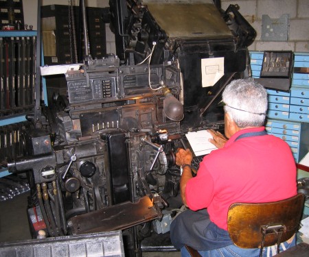 Luis Garcia at the Linotype