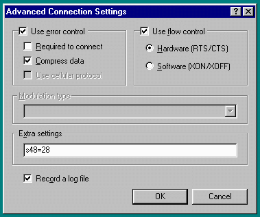 Windows 95 Advanced Connection Settings window - 10Kbytes